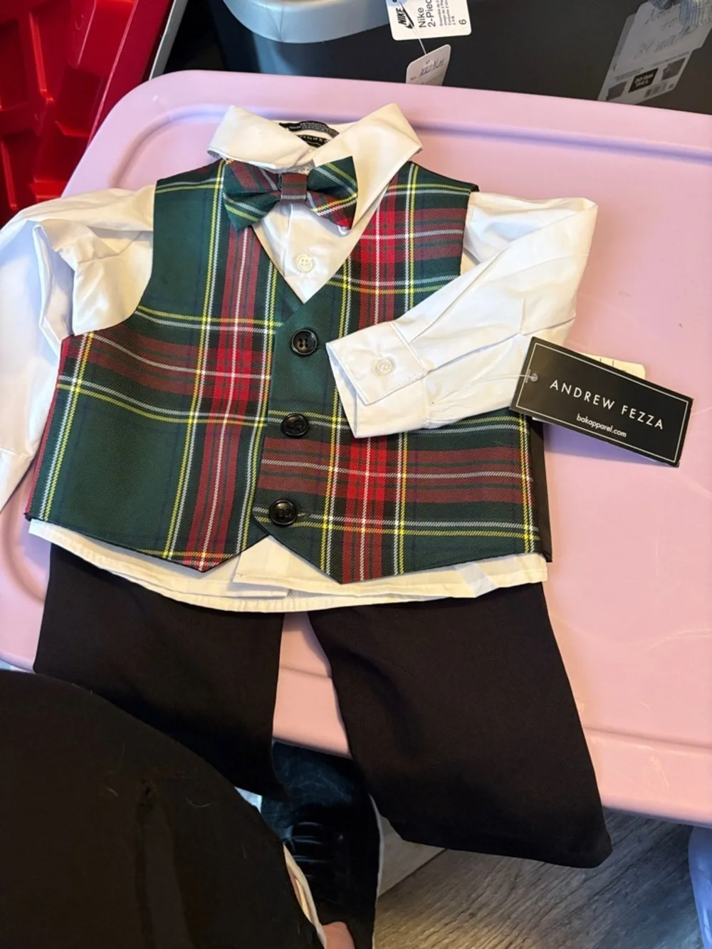 Andrew Fezza White-Collar Red & Green Plaid Toddler suit